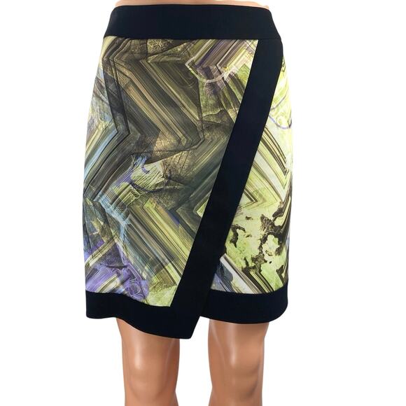 Ted Baker Lucilia Parquet Multicolor Geometric Faux Wrap Pencil Mini Skirt Sz 2 - Picture 1 of 5